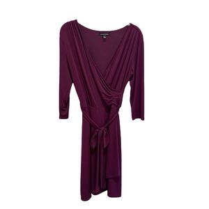 41 Hawthorn Kaylee Dress Faux Wrap Tie Waist Burgundy Purple Stretch Size Medium